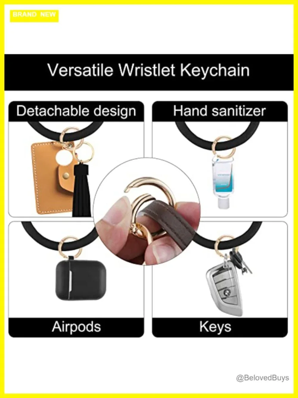 Faux Leather Wristlet Keychain with Tassel, Detachable Key Clip